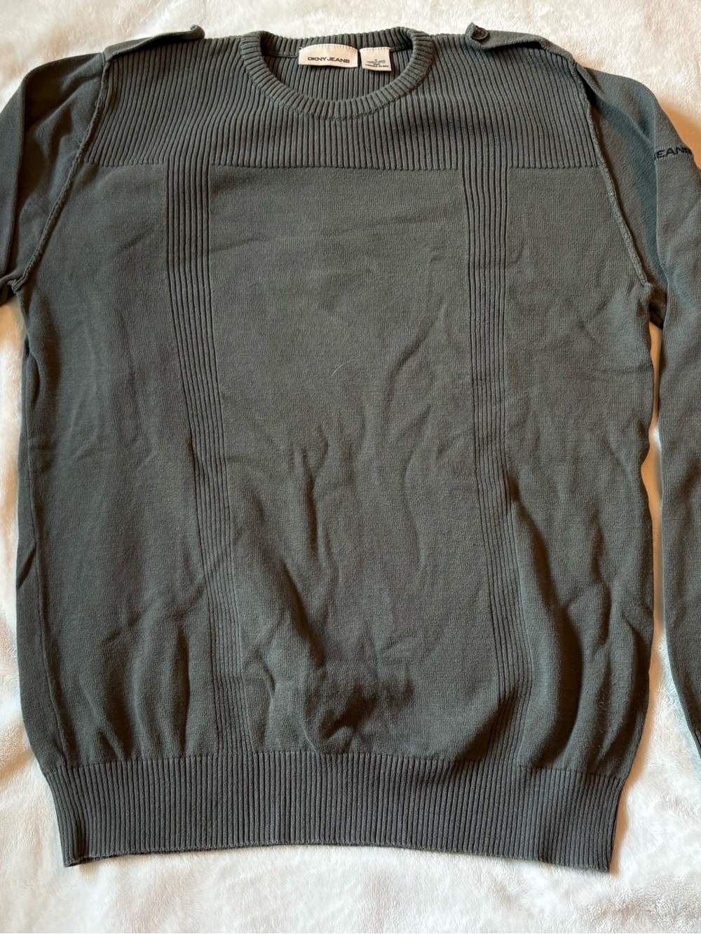 DKNY Men’s Olive Green Crewneck Military Style Rib-Panel Sweater Size Medium
